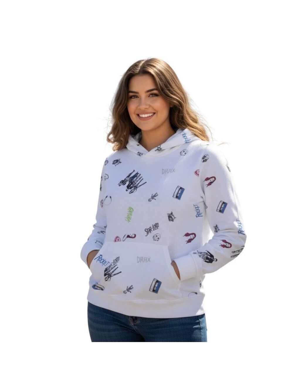 Marvel Disney Women’s Hooded Lightweight Shirt White Pockets Size: Small